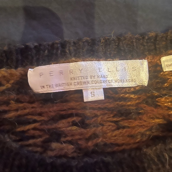 Vintage Perry Ellis Leopard Print Hand Knit Shetland Wool sweater size small - Picture 3 of 6